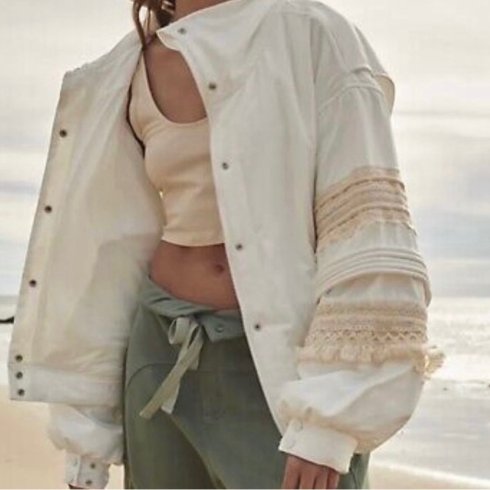 Free People Movement Solstice Bomber Puffer Crochet Lace Trim NWT